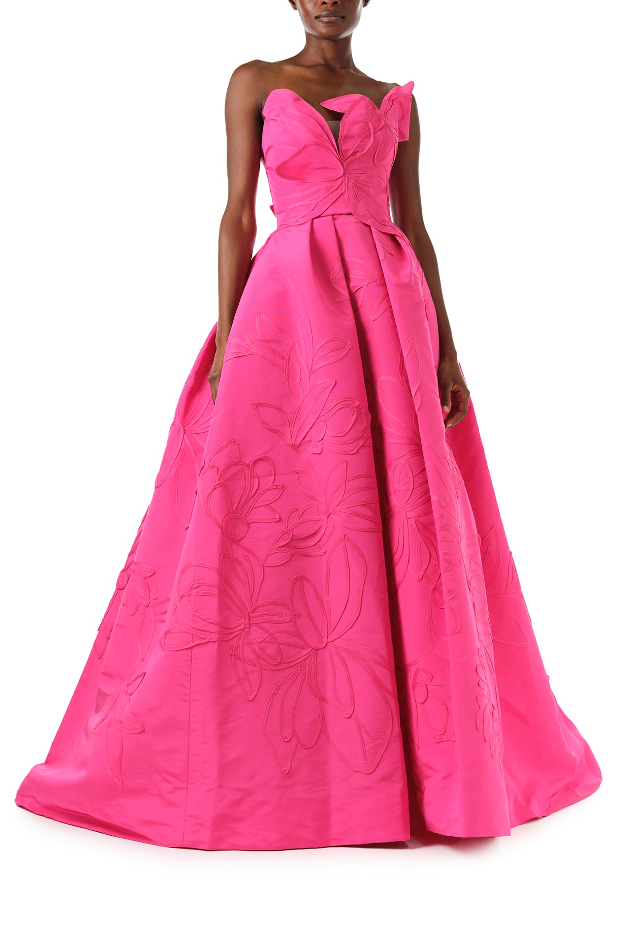 Elegant Floral Embossed Ball Gown Dress for Women - Perfect for Prom, Wedding, and Formal Evening Events