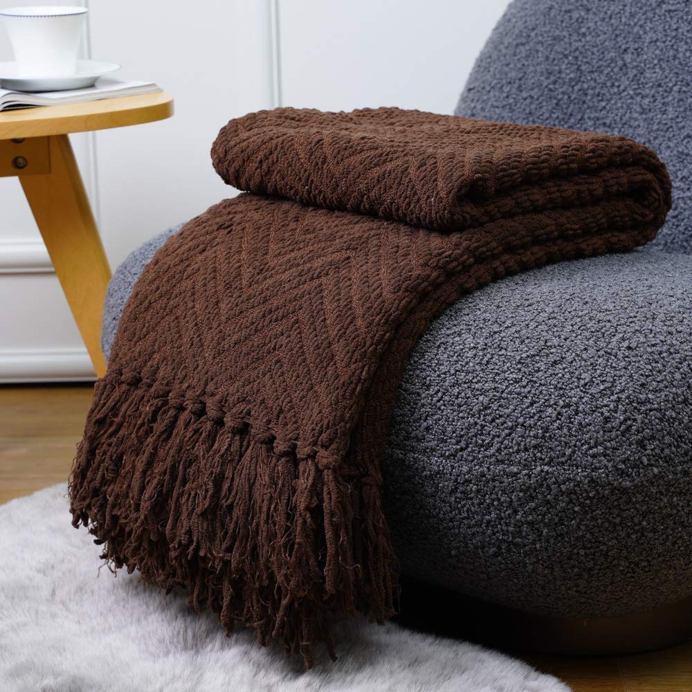 BATTILO HOME Dark Brown Knitted Throw Blanket 50