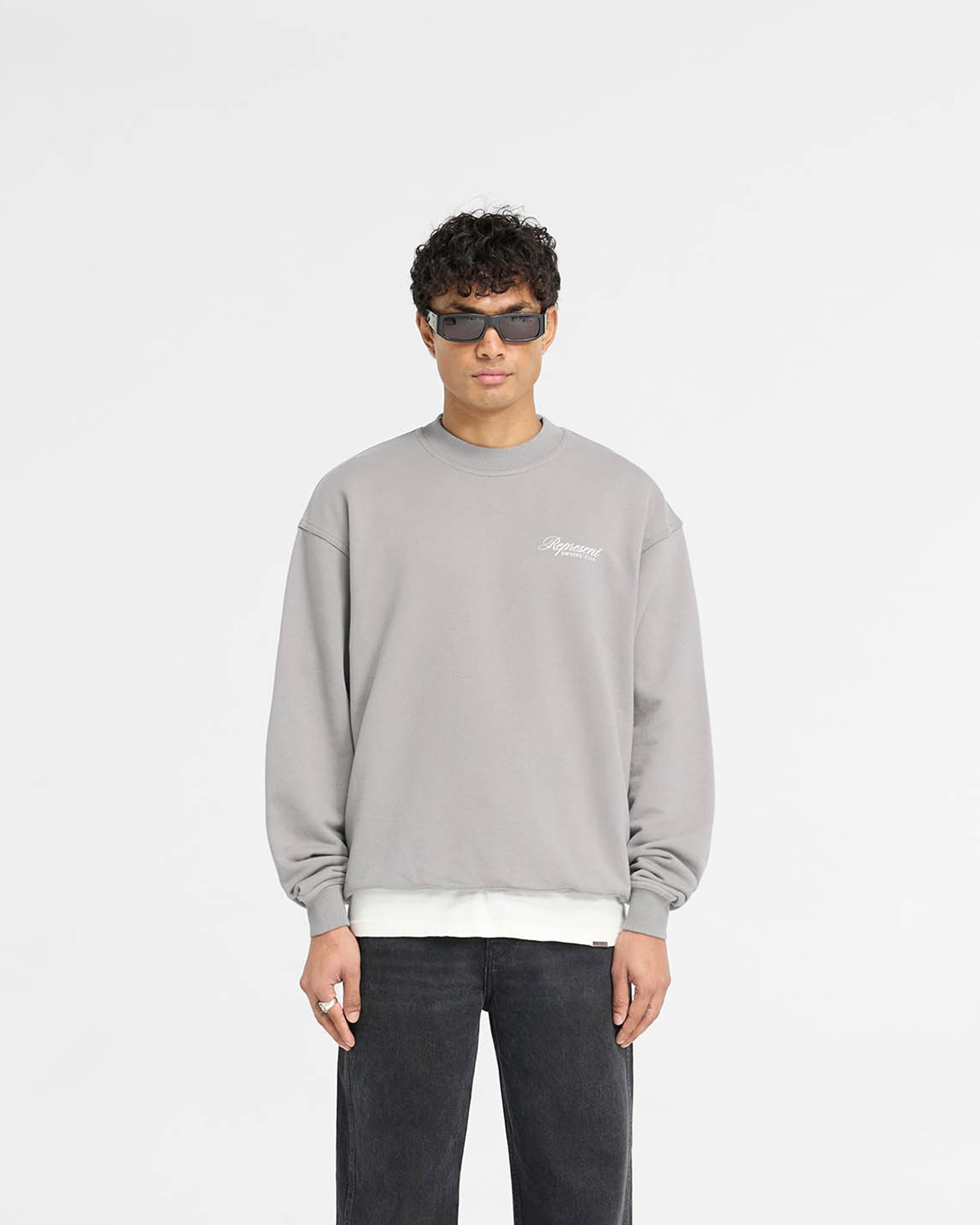 Represent Owners Club Script Sweater - Slate Gray Pullover | Vintage Inspired Streetwear for Men & Women | Perfect for Casual Outfits, Street Style & Urban Fashion