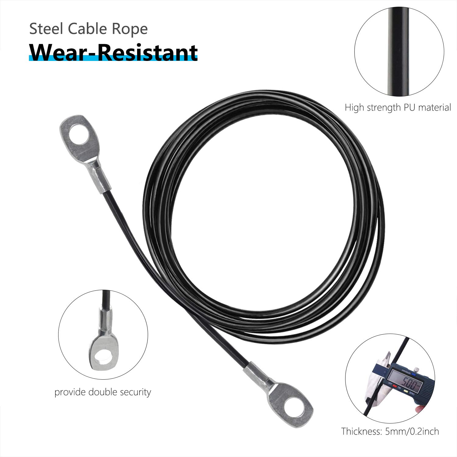 LFJ Replacement Gym Cable with Stopper Ball - Durable Steel Wire Rope for Cable Machine, Home Gym & Weight Lift Pulley System - Perfect for Strength Training, CrossFit, and Home Workouts