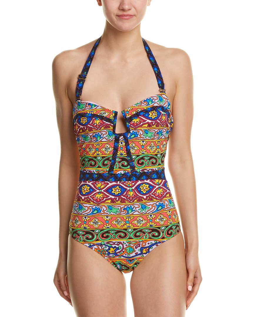Nanette Lepore Women's Carnaval Seductress Bandeau One Piece Swimsuit with Removable Straps | Sexy Monokini for Beach, Pool & Vacation | Plus Size Swimwear for Women