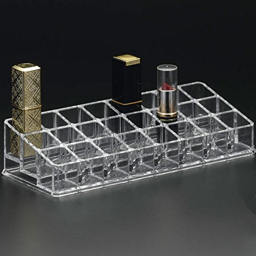 ADDCART 24-Slot Clear Acrylic Makeup Organizer - Lipstick Holder & Nail Polish Storage with Brush Tray for Vanity Table | Perfect for Cosmetics, Jewelry & Beauty Tools Organization