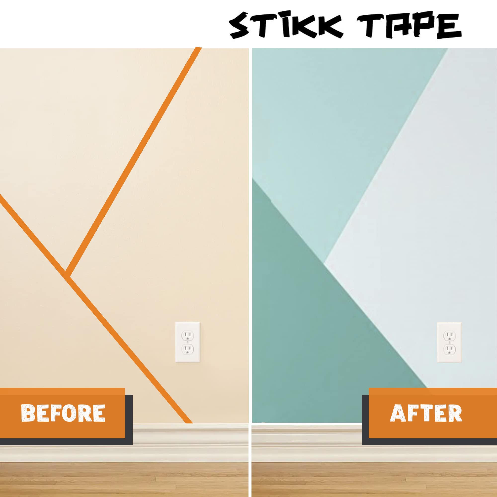 STIKK Professional Painter's Tape 1 inch x 60 Yards (3 Pack) - Orange Masking Tape for Walls, Edges, Trim & Ceilings - Residue-Free DIY Painting Supplies - Perfect for Home Improvement, Craft Projects & Wall Decor