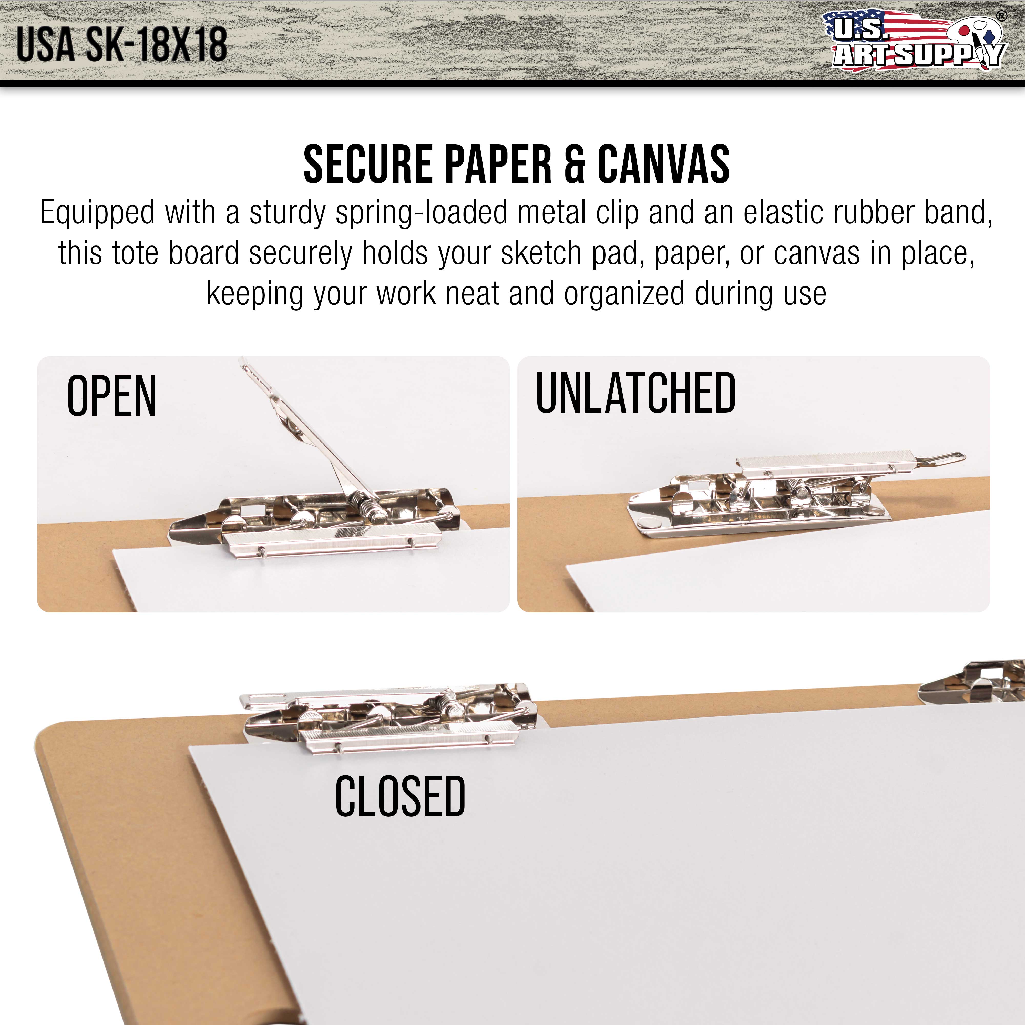 18x18 Lightweight Artist Sketch Tote Board - Hardboard Drawing Board with Handle, Clip & Rubber Band for Sketching, Painting & Studio Work | Perfect for Art Students, Travel & Outdoor Drawing