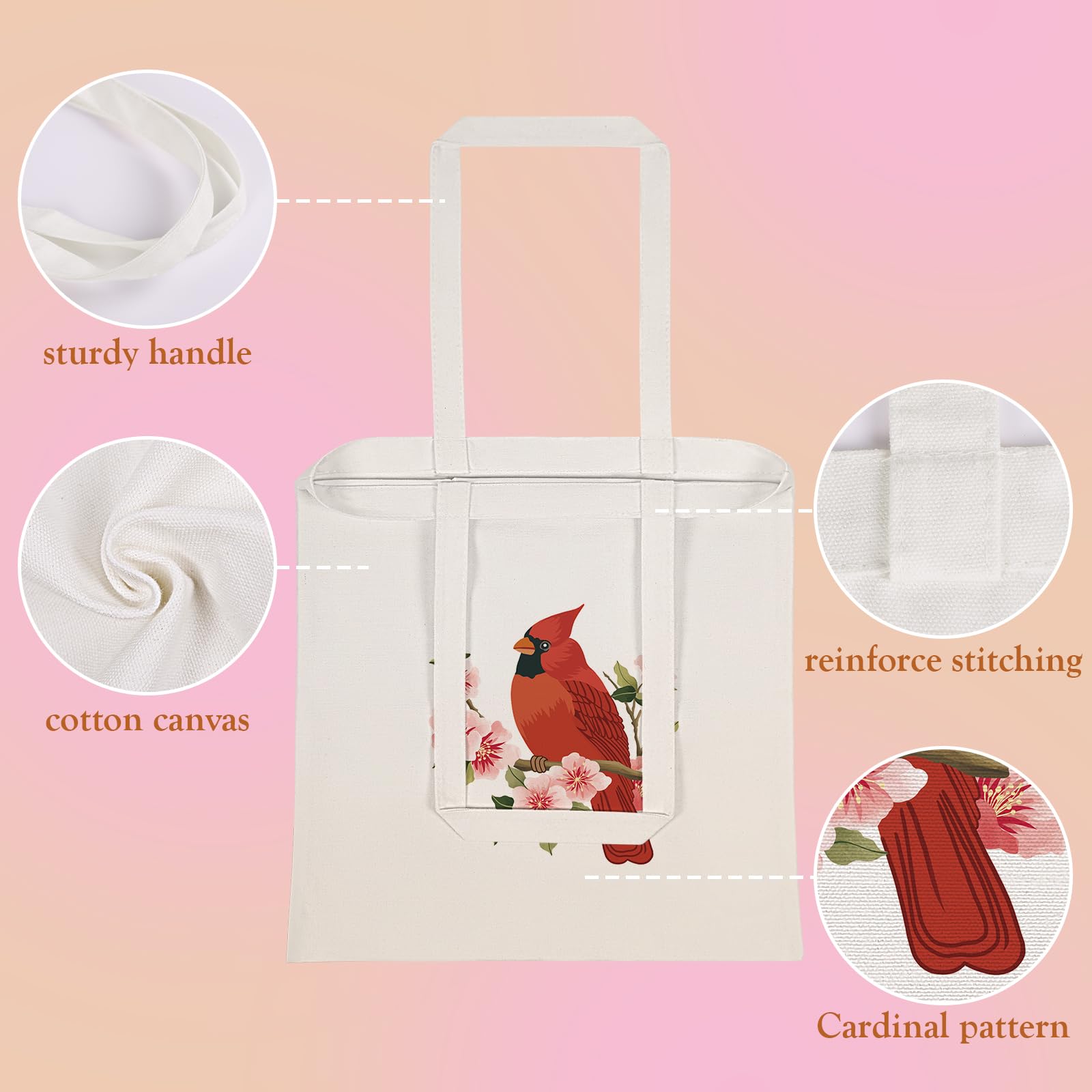 Louise Maelys Canvas Tote Bag for Women - Cute Cardinal Aesthetic Cotton Shopping Bag, Reusable Grocery Tote, Perfect Gift for Her | Great for Shopping, Beach, Work & Daily Use