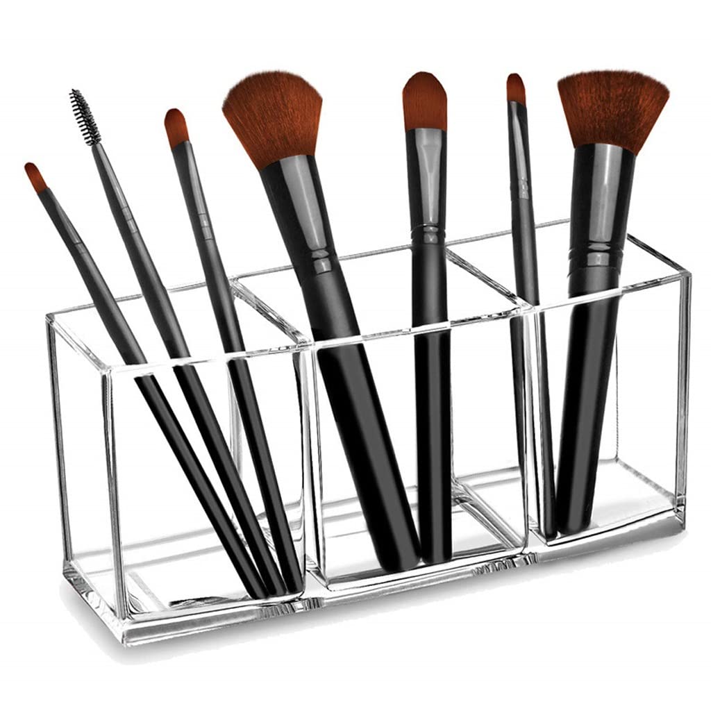 Clear Acrylic Pen Holder Organizer with 3 Compartments - Desk Storage Cup for Pencils, Pens & Office Supplies | Perfect for Countertop, Office Desk & School Stationery Organization