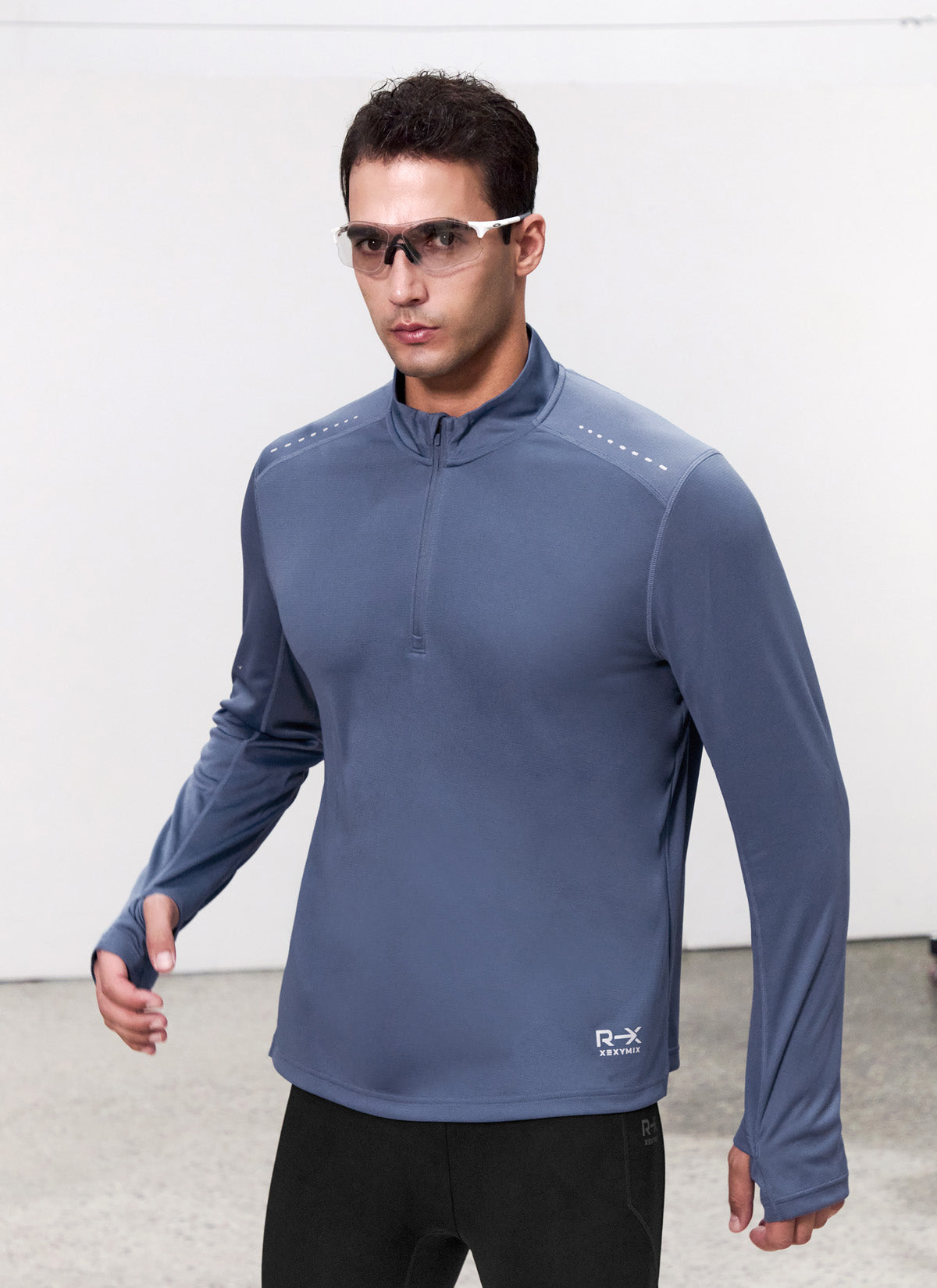 RX Stretch Men's Fingerhole Half Zip Up Pullover - Lightweight Workout Hoodie for Gym, Running & Outdoor Activities