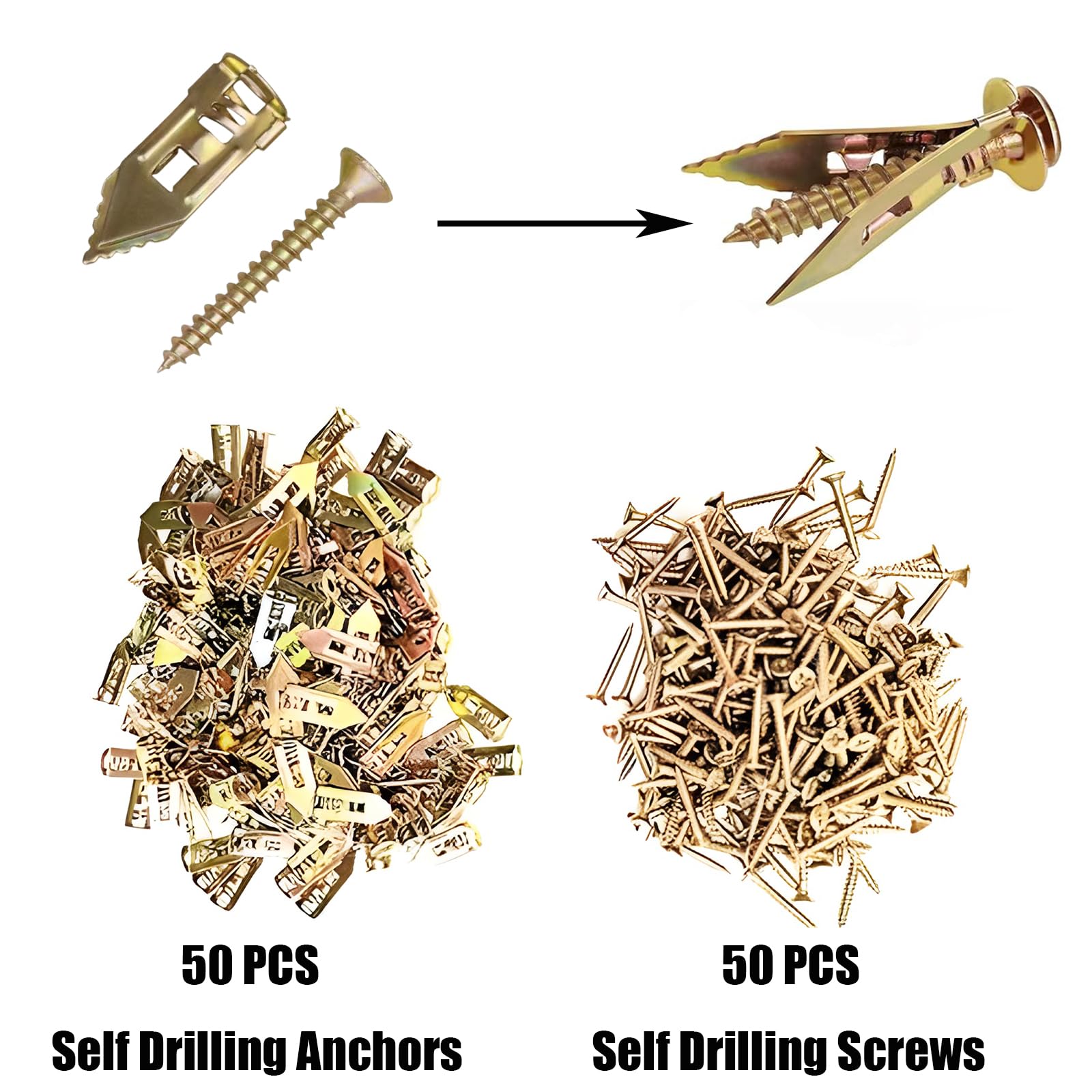50 PCS Self Drilling Drywall Anchors with Screws Kit - Heavy Duty 0.47x1.18