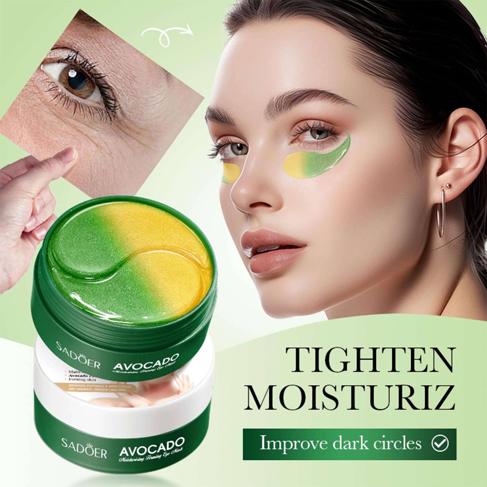 Avocado Under Eye Patches - 60 Pcs Anti-Aging Collagen & Hyaluronic Acid Eye Masks for Dark Circles, Puffiness & Wrinkles | Deep Hydration & Skin Refresh | Perfect for Night Routine & Travel Skincare