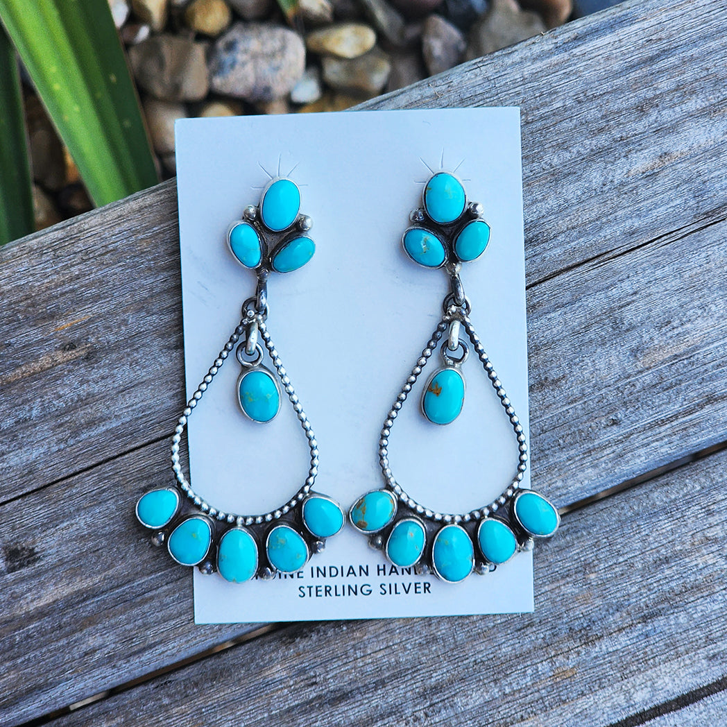 Tamera Kingman Turquoise Chandelier Earrings for Women | Handmade Southwest Native American Jewelry | Perfect for Weddings, Parties & Boho Fashion