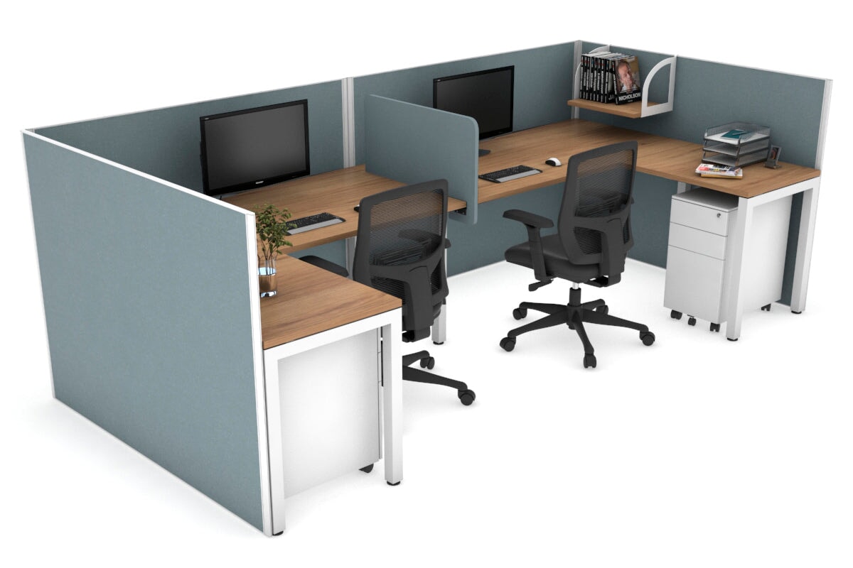Quadro Square Legs 2-Person Corner Workstation - U-Shaped Office Desk with White Frame (1400L x 1800W) | Cable Management Scallop | Perfect for Home Office & Small Business Workspaces