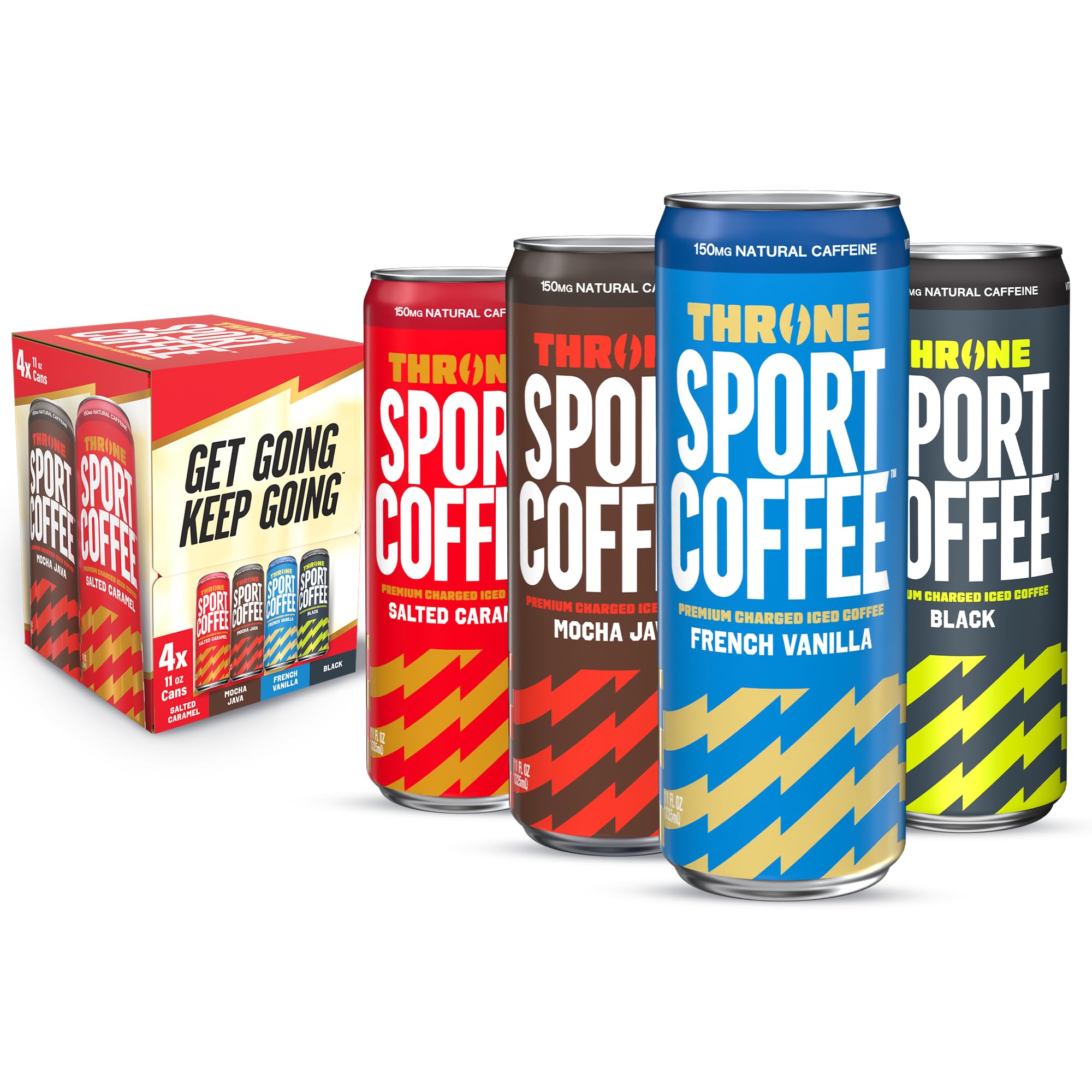 Throne Sport Cold Brew Coffee Variety Pack (4-Pack) - Electrolyte-Infused Arabica Bean Coffee for Athletes - Dairy-Free, Low Calorie Energy Drink - Perfect for Workouts, Running & Post-Exercise Recovery