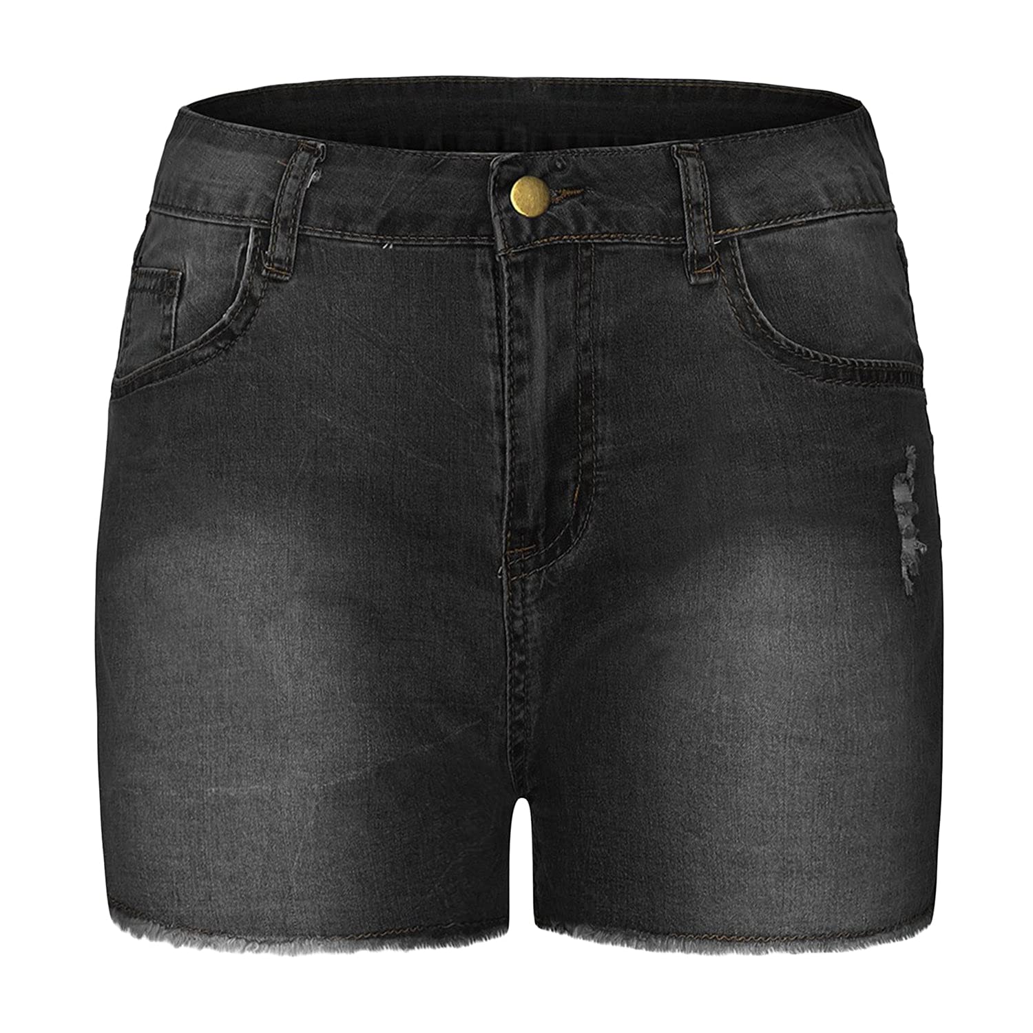 Plus Size Women's Ripped High Waist Denim Shorts - Distressed Frayed Stretch Jean Shorts for Summer (Gray, 5XL) | Casual Outfit, Beach Wear, Street Style Fashion
