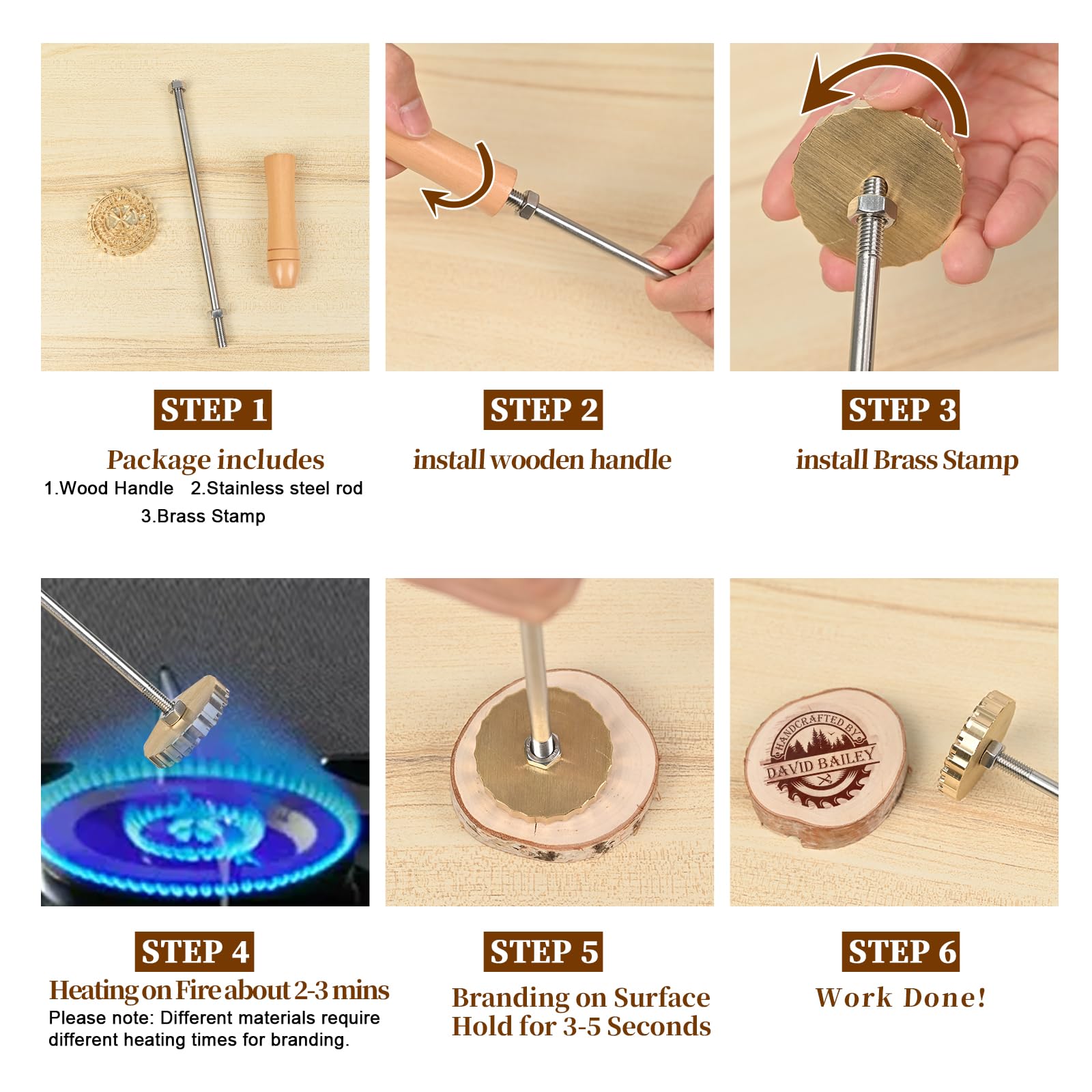 Custom Branding Iron for Wood - Personalized Wood Burning Stamp with Logo for Wood, Leather & Meat - 1.5 Inch Heat Stamp - Perfect for DIY Crafts, Wedding Gifts & Handmade Designs - Great for Woodworking, Leather Crafting & BBQ Branding