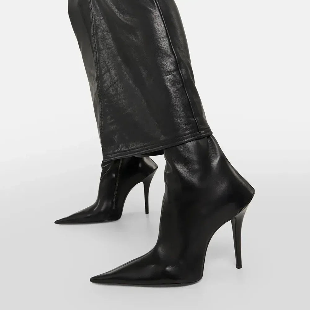Arden Furtado Women's Knee High Boots - European Style Pointed Toe Stiletto Heels with Side Zipper for Skinny Calf | Perfect for Office, Party & Winter Fashion Outfits