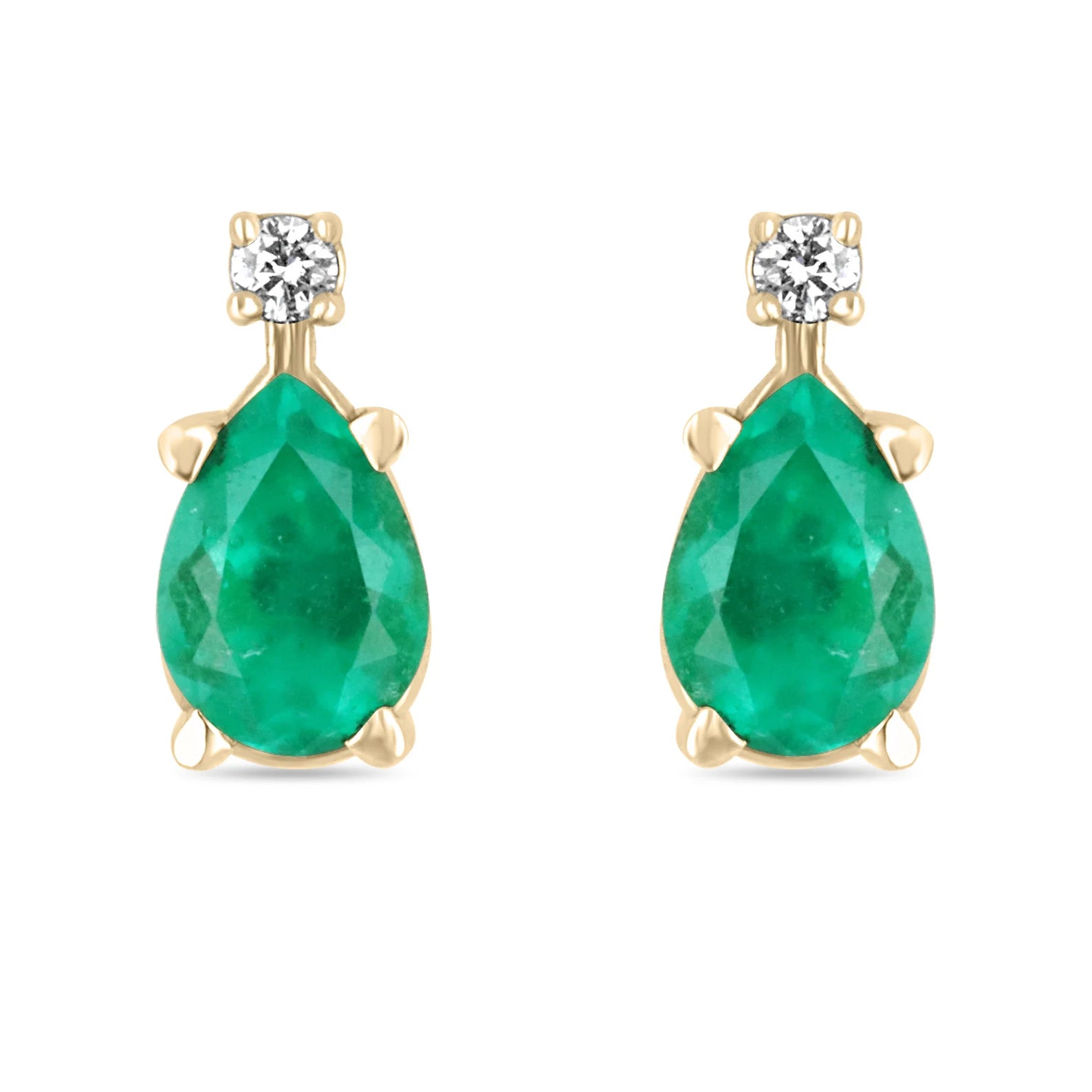 1.41tcw 14K Gold Colombian Emerald and Diamond Stud Earrings - Pear Cut Natural Gemstone Jewelry for Women, Perfect for Weddings & Special Occasions