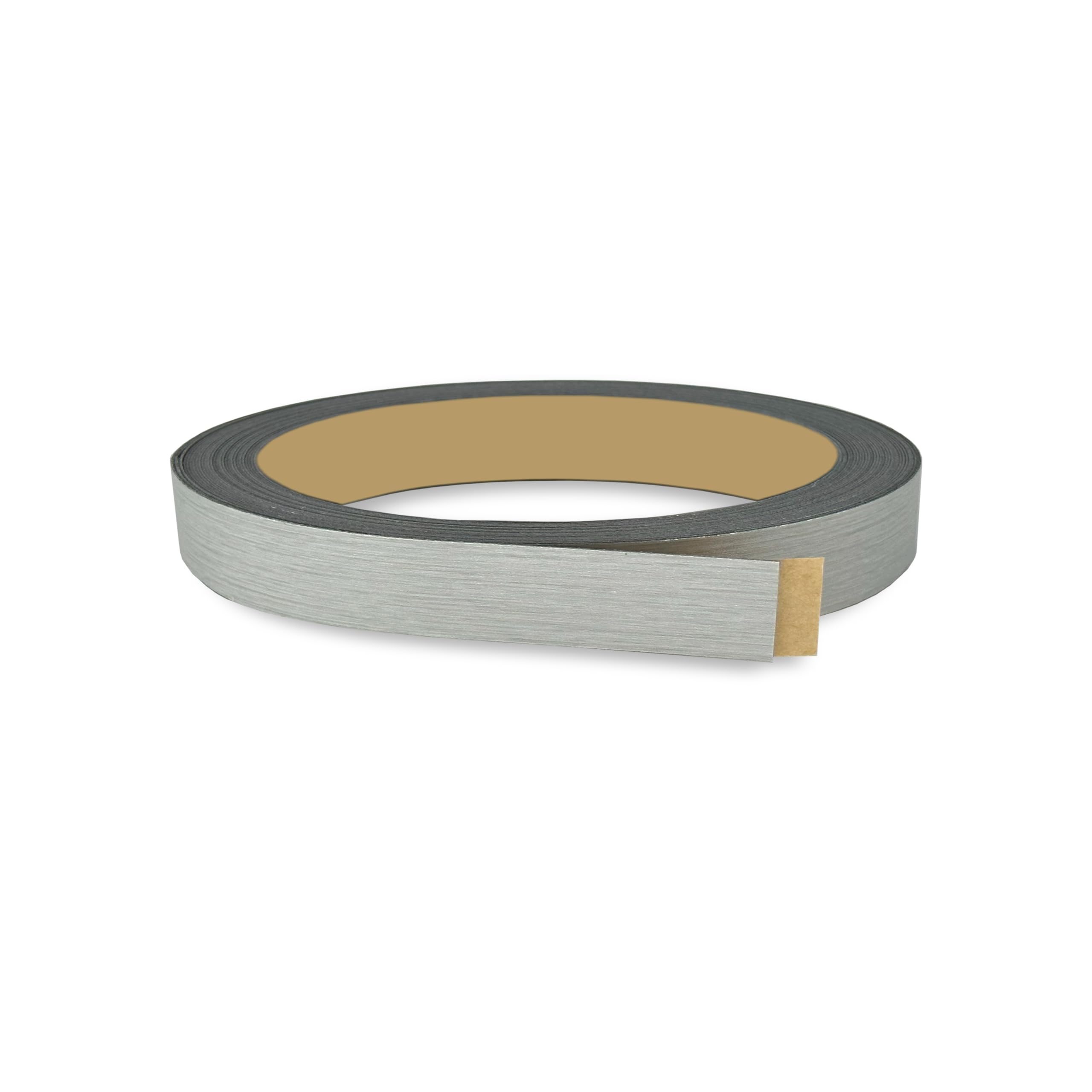 5/8 Inch x 50 Ft Brushed Silver PVC Edge Banding Tape - Peel & Stick Adhesive Metal Trim for MDF, Wood Cabinets, Laminate Shelves & Furniture | Flexible Aluminum Veneer Edging for Countertops, Plywood & Formica Surfaces | DIY Home Improvement & Professional Woodworking Projects
