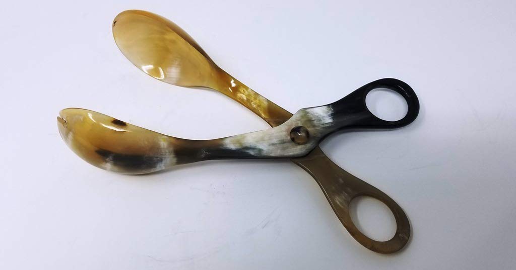 Handcrafted Natural Horn Salad Servers - Ergonomic Scissors-Shaped Buffet Tongs for Party Catering, Cake, Bread & Kitchen Serving | Durable & Stylish for Weddings, BBQs & Dinner Parties