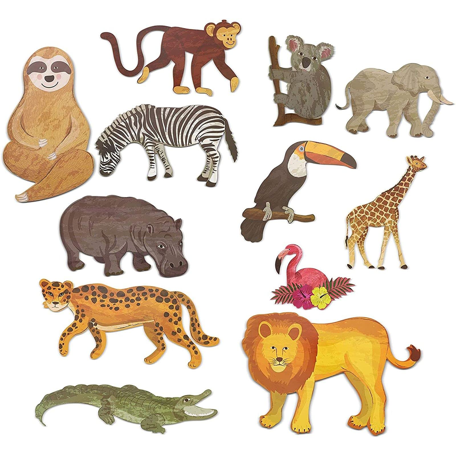 BLUE PANDA Jungle Safari Animal Paper Cutouts (12-Pack) - Wild Animal Craft Decorations for Kids Birthday Party, Baby Shower & Classroom Decor | DIY Jungle Theme Party Supplies