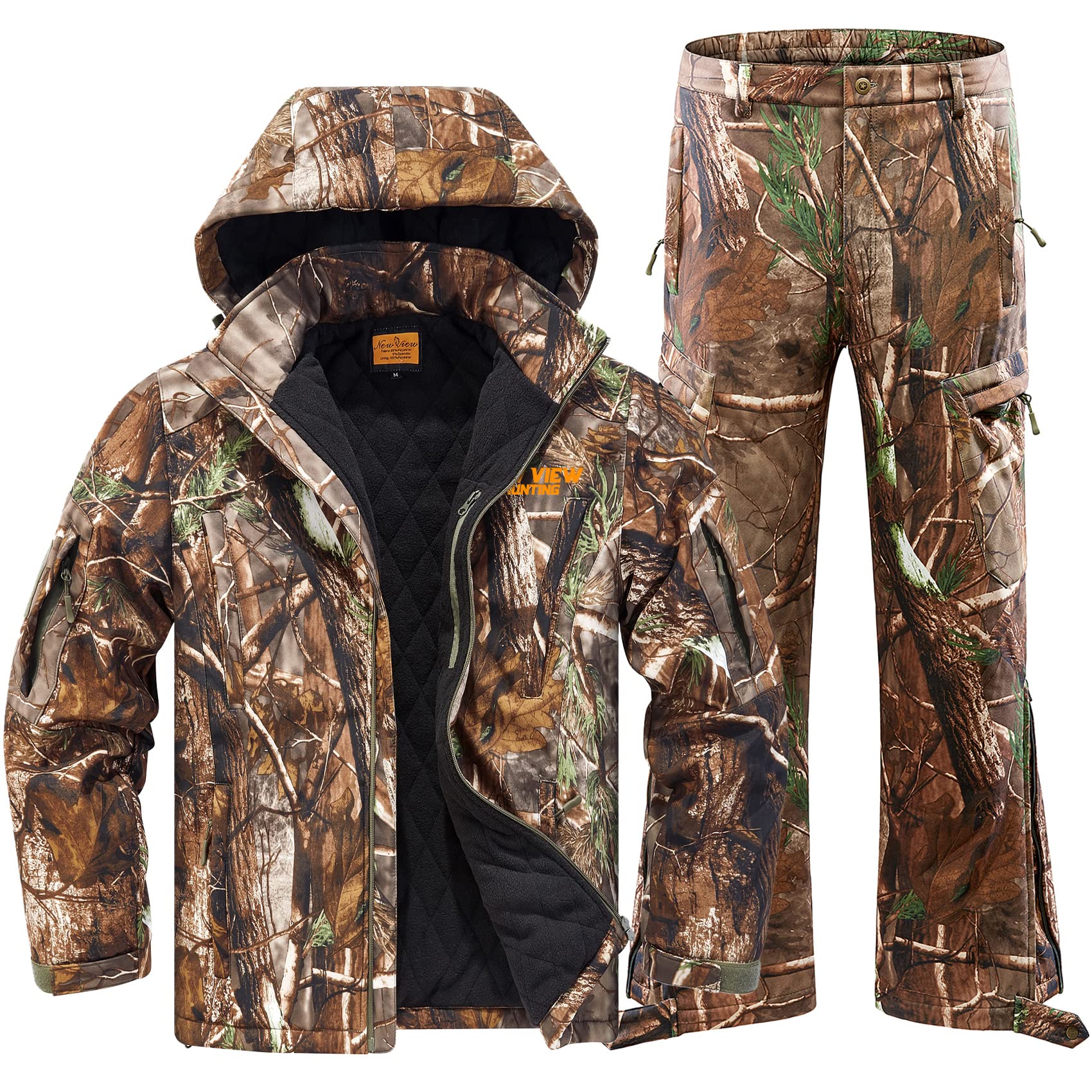 NEW VIEW Men's Thick Cold Weather Camo Hunting Jacket & Pants Set - Waterproof Windproof Insulated for Deer & Duck Hunting - Ideal for Winter Outdoor Hunting, Camping, and Wilderness Adventures