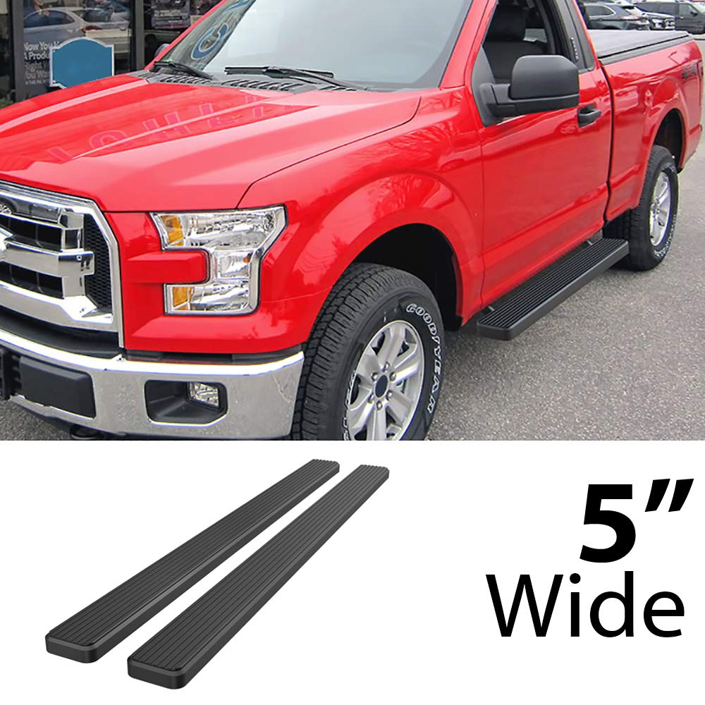 APS 5-Inch Black Stainless Steel Running Boards for Ford F150 2015-2025 & F-250/F-350 Super Duty 2017-2025 - Nerf Bars Side Steps for Enhanced Truck Access and Style