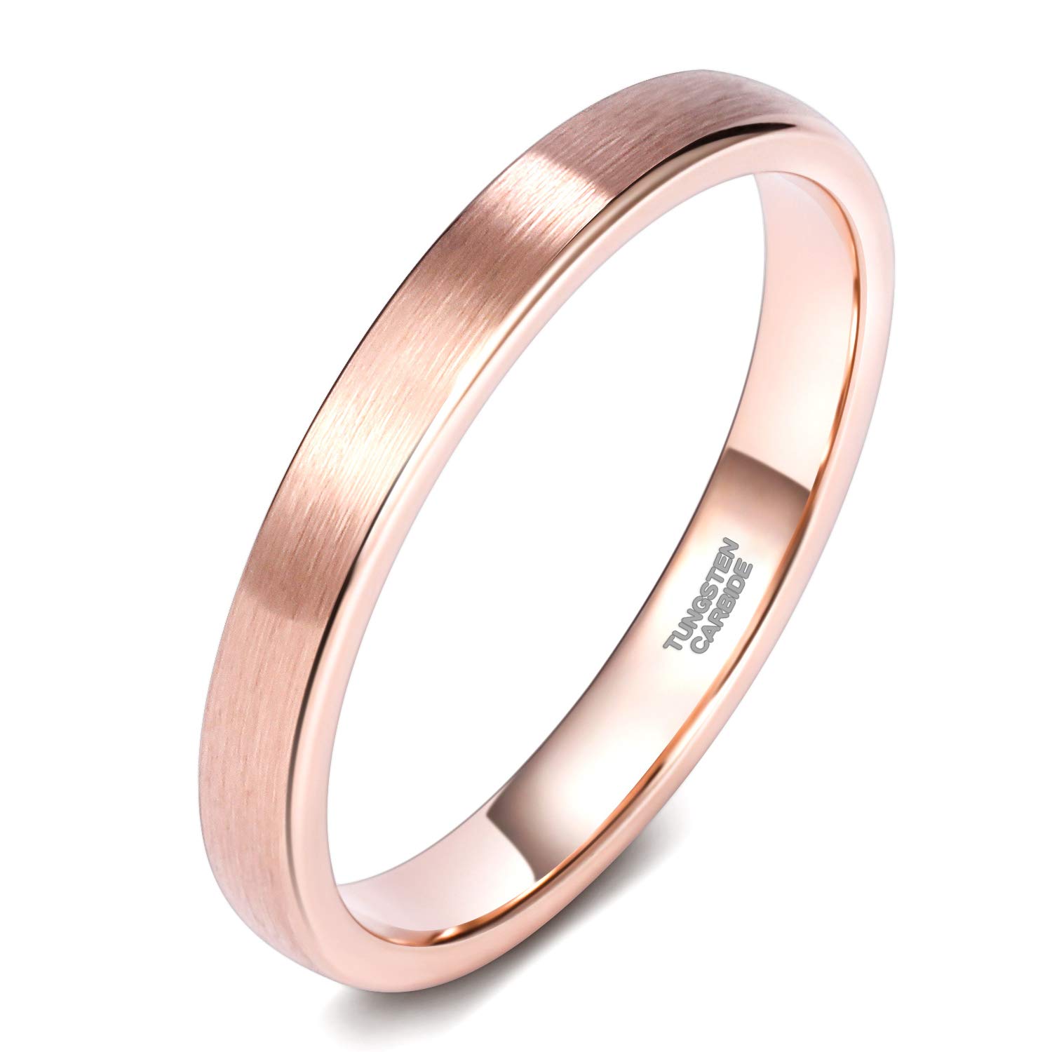 TRUMIUM 3mm & 5mm Tungsten Wedding Bands for Women & Men - Rose Gold & Silver Brushed Comfort Fit Rings (Size 4-12) - Perfect for Engagement, Anniversary & Everyday Wear