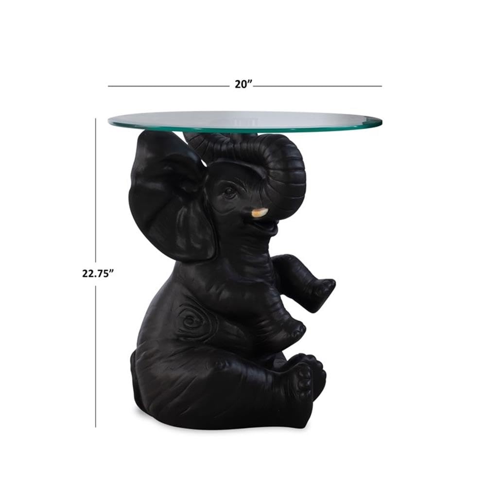 Pemberly Row Transitional Elephant Glass Top Accent Table - Dark Gray End Table for Living Room, Bedroom & Office Decor