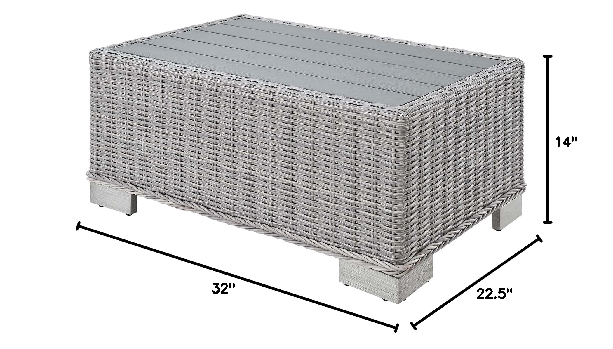 Modern Grey Rattan Wicker Rectangular Coffee Table for Outdoor Patio, Balcony & Bistro - Perfect for Lounging, Entertaining & Relaxing in Your Garden or Backyard