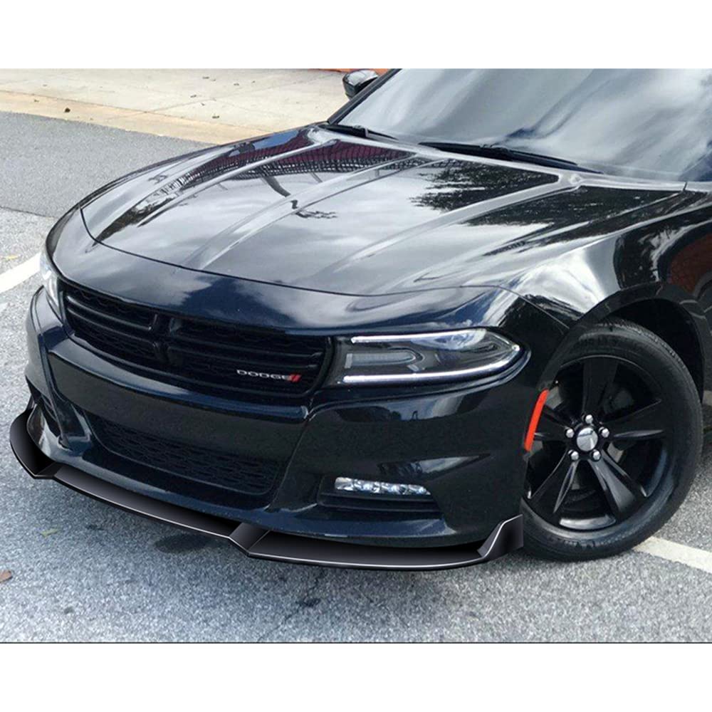 Q1-TECH Front Bumper Lip Spoiler for 2015-2022 Dodge Charger SE/RT/SXT/GT - Glossy Black STP-Style Body Kit Splitter | Enhances Aerodynamics & Aggressive Look for Street Racing & Car Shows