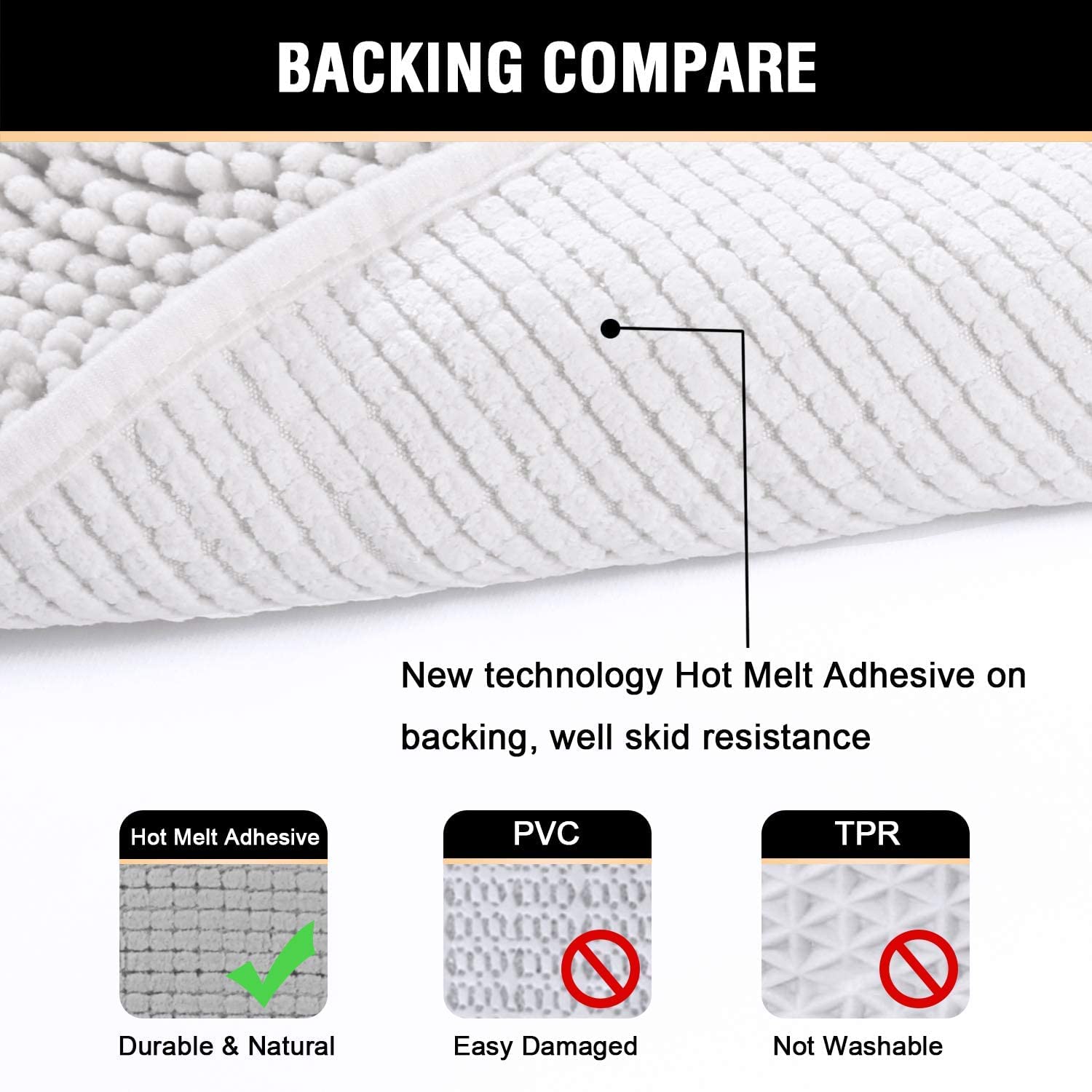 H.VERSAILTEX Non-Slip Bath Rugs - Super Soft Chenille Shag Bathroom Mat, Ultra Absorbent & Quick Dry, Machine Washable (20