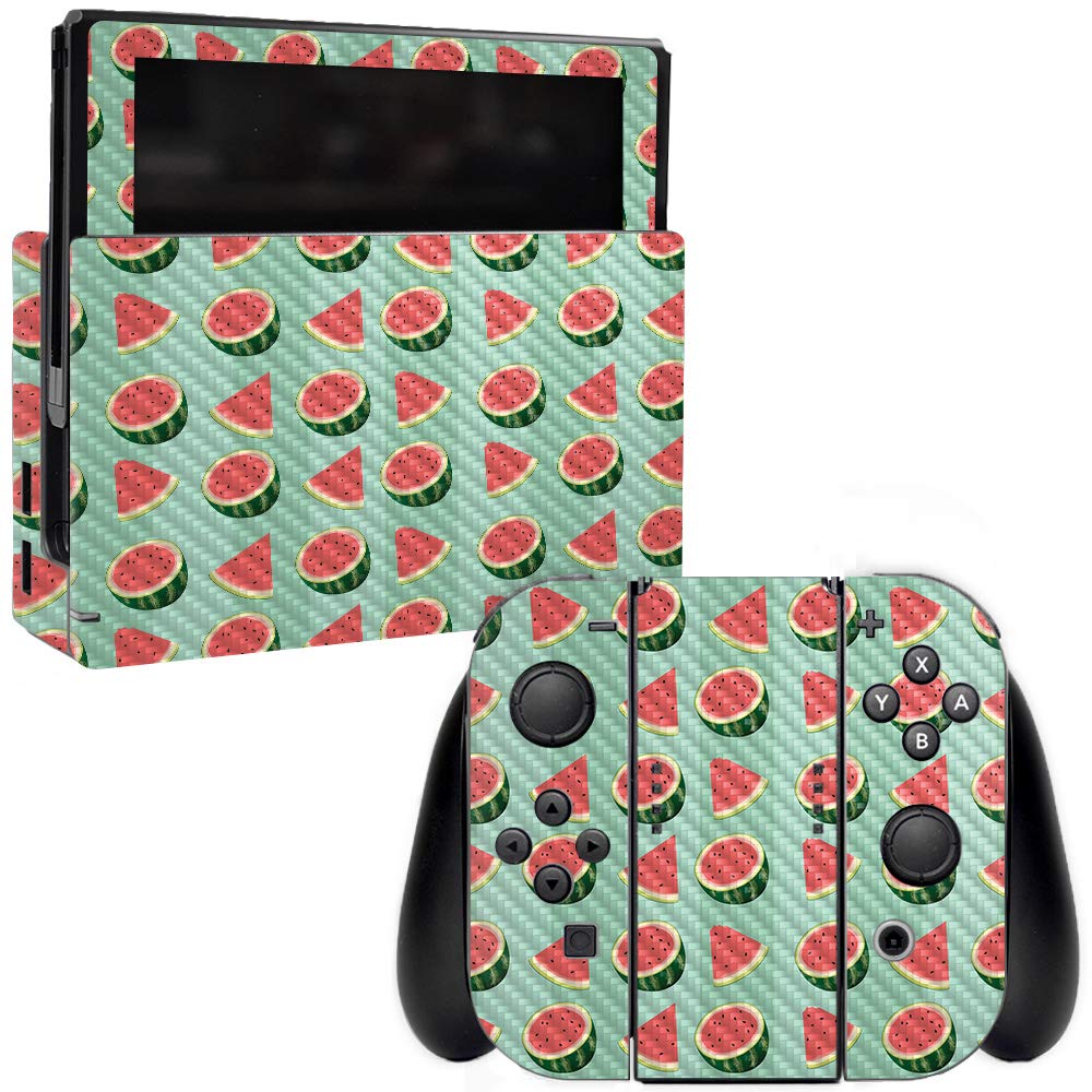 MightySkins Carbon Fiber Skin for Nintendo Switch - Watermelon Patch | Protective Durable Textured Cover | Easy to Apply & Remove | Made in USA | Perfect for Gaming, Travel & Customization