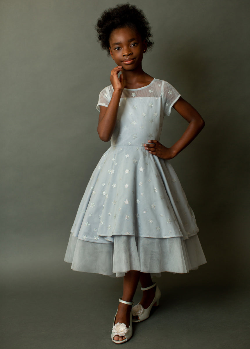 Annalise Dress in Barely Blue - Elegant Flowy Midi Dress for Women | Perfect for Weddings, Parties & Special Occasions