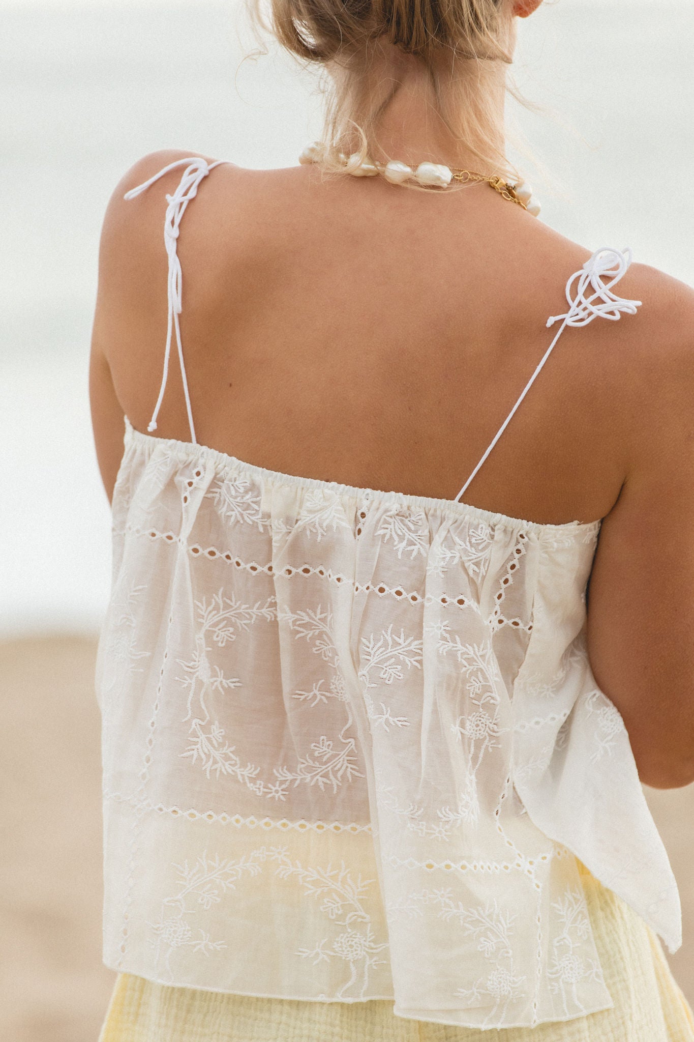 Ava Eyelet Cami Tank Top for Women - Floral Lace Trim Summer Sleeveless Blouse - Perfect for Beach, Vacation & Casual Outfits