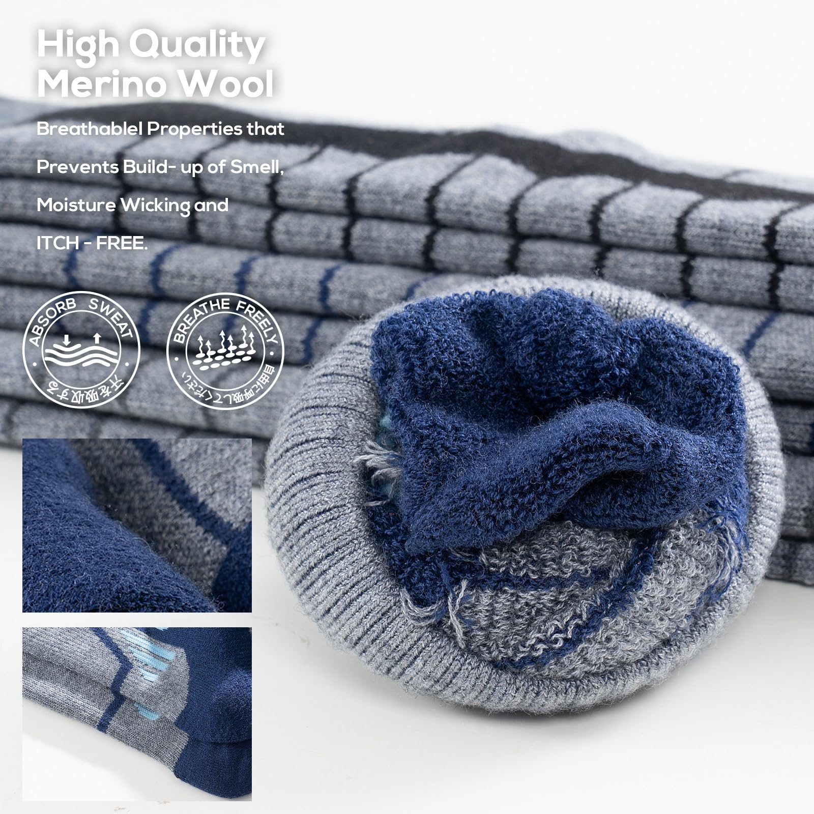 WEIERYA Merino Wool Ski Socks for Men & Women - Warm Over The Calf Snowboarding Socks for Skiing & Winter Sports - Perfect for Cold Weather & Outdoor Activities