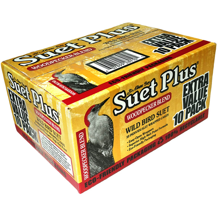 Suet Plus Woodpecker Suet Cakes - 10 Pack High Energy Bird Food for Woodpeckers, Nuthatches & Wild Birds - Perfect for Backyard Bird Feeders & Winter Bird Feeding