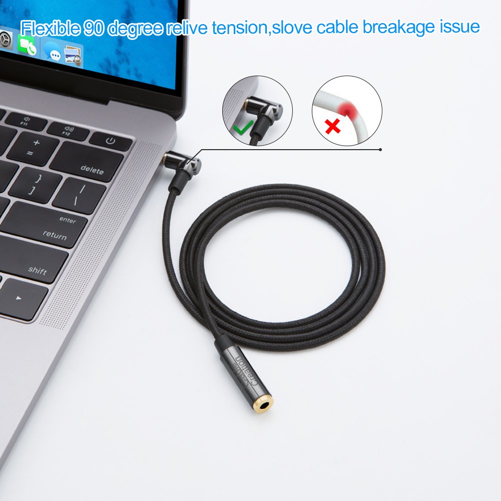 3.5mm TRRS Audio Extension Cable - 6Ft Male to Female Stereo Right Angle Adapter for Beats, Gaming Headsets, iPhone, Tablets - Perfect for Home Theater, PC Gaming & Mobile Devices (Black)