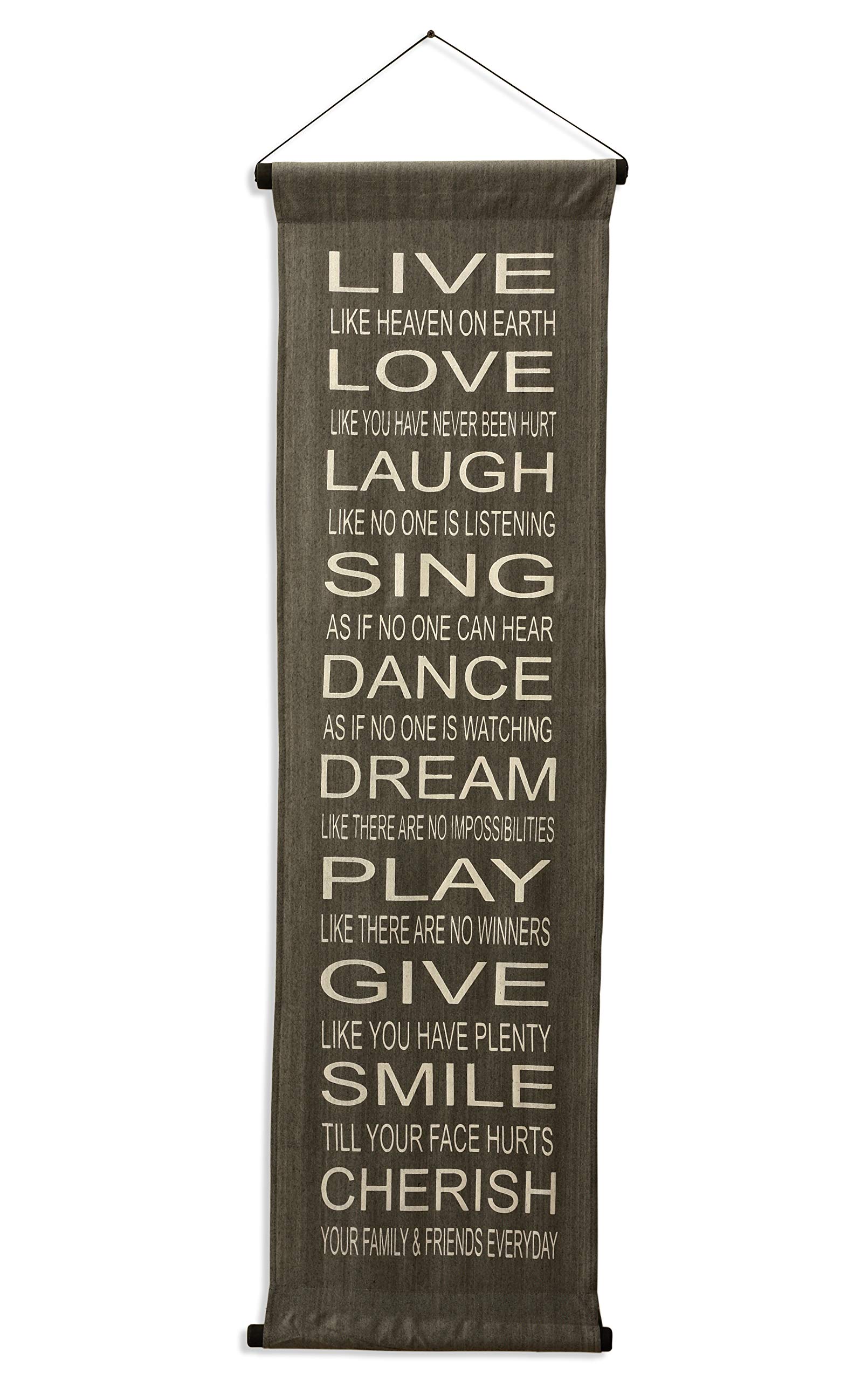 Inspirational Wall Decor Banner - Large Motivational Quote Scroll with Uplifting Messages for Home & Office - Thoughtful Saying Tapestry in Gray (Live, Love, Laugh, Sing) - Perfect for Living Room, Bedroom & Meditation Space
