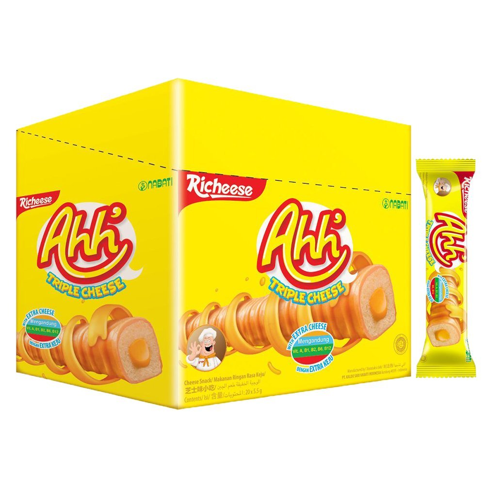 Nabati Richeese Ahh Triple Cheese Roll Snacks - 80 Pieces Pack | Delicious Cheese-Flavored Wafer Rolls | Perfect for Parties, School Lunches & Office Snacks