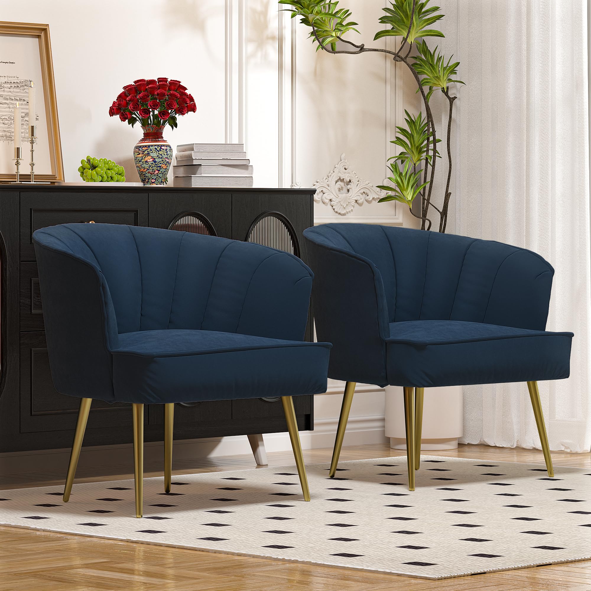 Modern Velvet Lounge Chair with Golden Metal Legs - Blue Accent Side Chair for Living Room, Bedroom, Dressing Room & Home Office - Perfect for Relaxing, Reading & Decorating Your Space