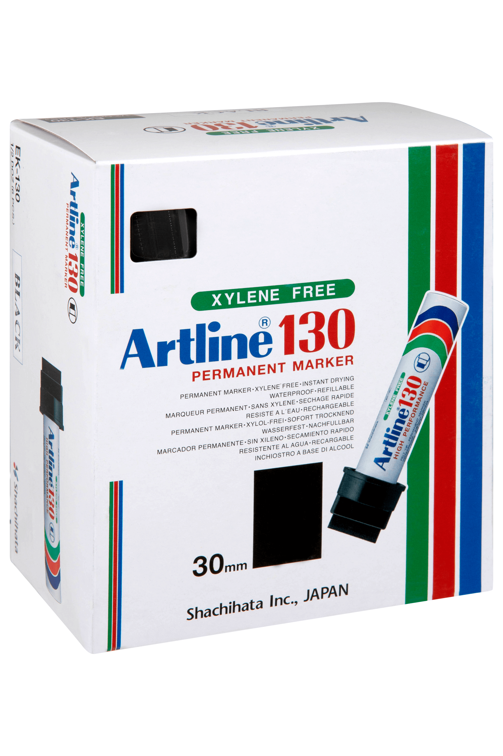 Artline 130 Permanent Marker - 30mm Wedge Nib, Black Ink, Pack of 6 - Ideal for Office, School & Industrial Labeling