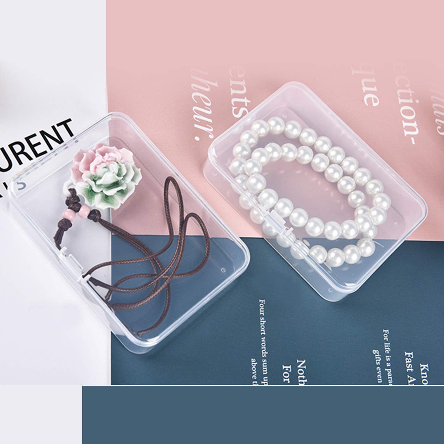 Rocutus 12-Pack Clear Plastic Beads Storage Containers with Lids - 4.5 x 3.3 x 1.1 Inch Small Hinged Organizer Boxes for Jewelry Making, Craft Supplies & DIY Accessories - Perfect for Beads, Buttons, Sequins & Small Parts Storage