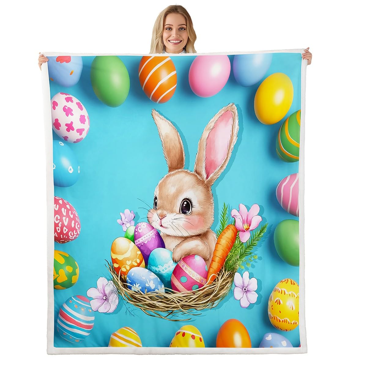 Cute Easter Rabbit Carrot Fleece Blanket for Kids - 40