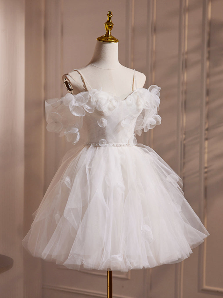 Elegant A-Line Off-Shoulder Tulle White Short Prom Dress | Cute Homecoming Party Gown for Teens | Perfect for Prom Night, Homecoming Dance & Special Occasions