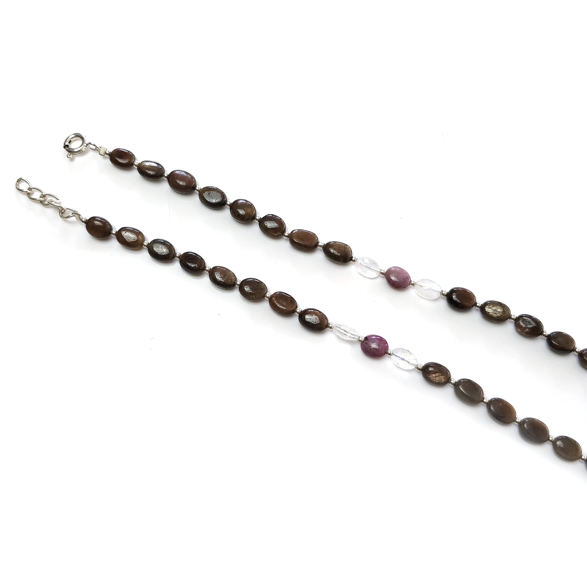 Natural Chocolate Sapphire Moonstone & Star Ruby Gemstone Necklace - 122.00cts Untreated Oval Stones with 925 Sterling Silver (6*4mm & 9*8mm) | Elegant Jewelry for Women, Perfect for Weddings, Parties & Special Occasions