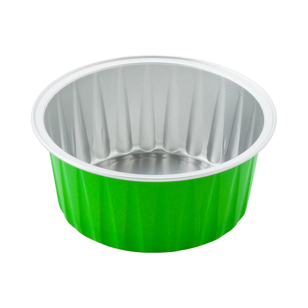 4 oz Round Lime Green Aluminum Baking Cups with Lids - 3.25