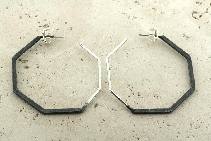 6-Piece Angled Hoop Earrings Set - Oxidized Silver Finish - Trendy Dangle Drop Earrings for Women - Perfect for Parties, Weddings & Everyday Wear