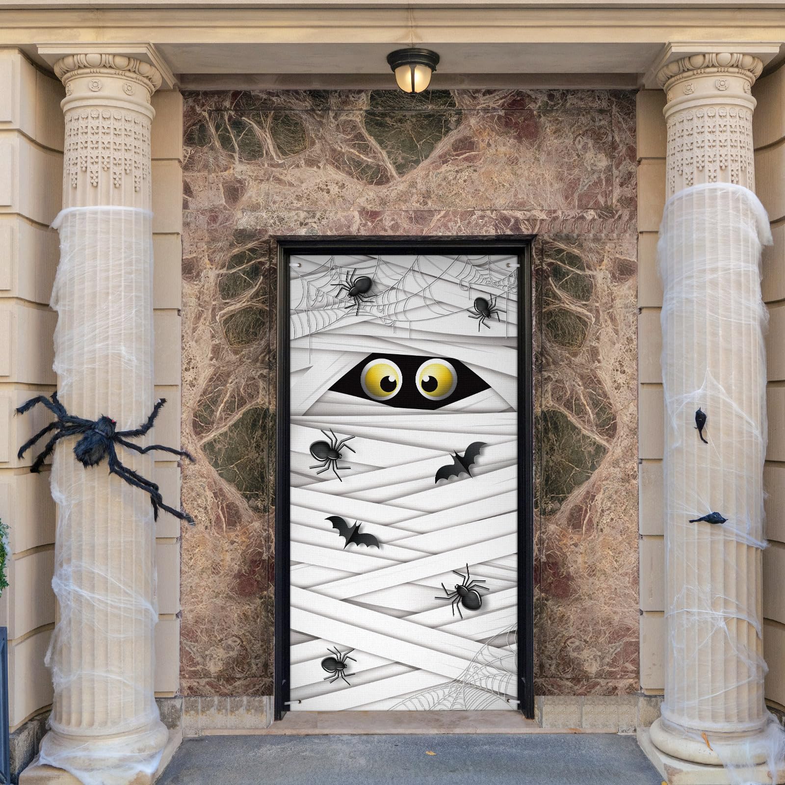 Large 3D Mummy Halloween Door Cover - 35.4 x 70.9 Inch Fabric Halloween Decor for Front Door, Porch, Indoor & Outdoor Party Decorations - Perfect for Halloween Parties, Trick-or-Treating & Spooky Home Decor