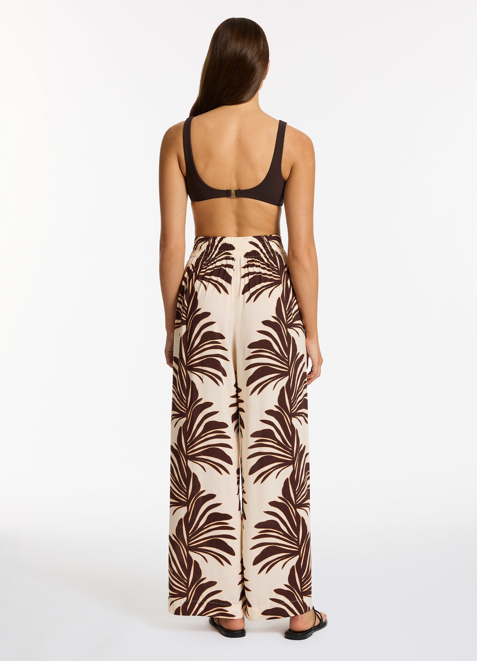 Dahlia Palm Wide Leg Pants for Women - Soft Cream High Waisted Linen Pants - Perfect for Summer, Beach, and Casual Outings