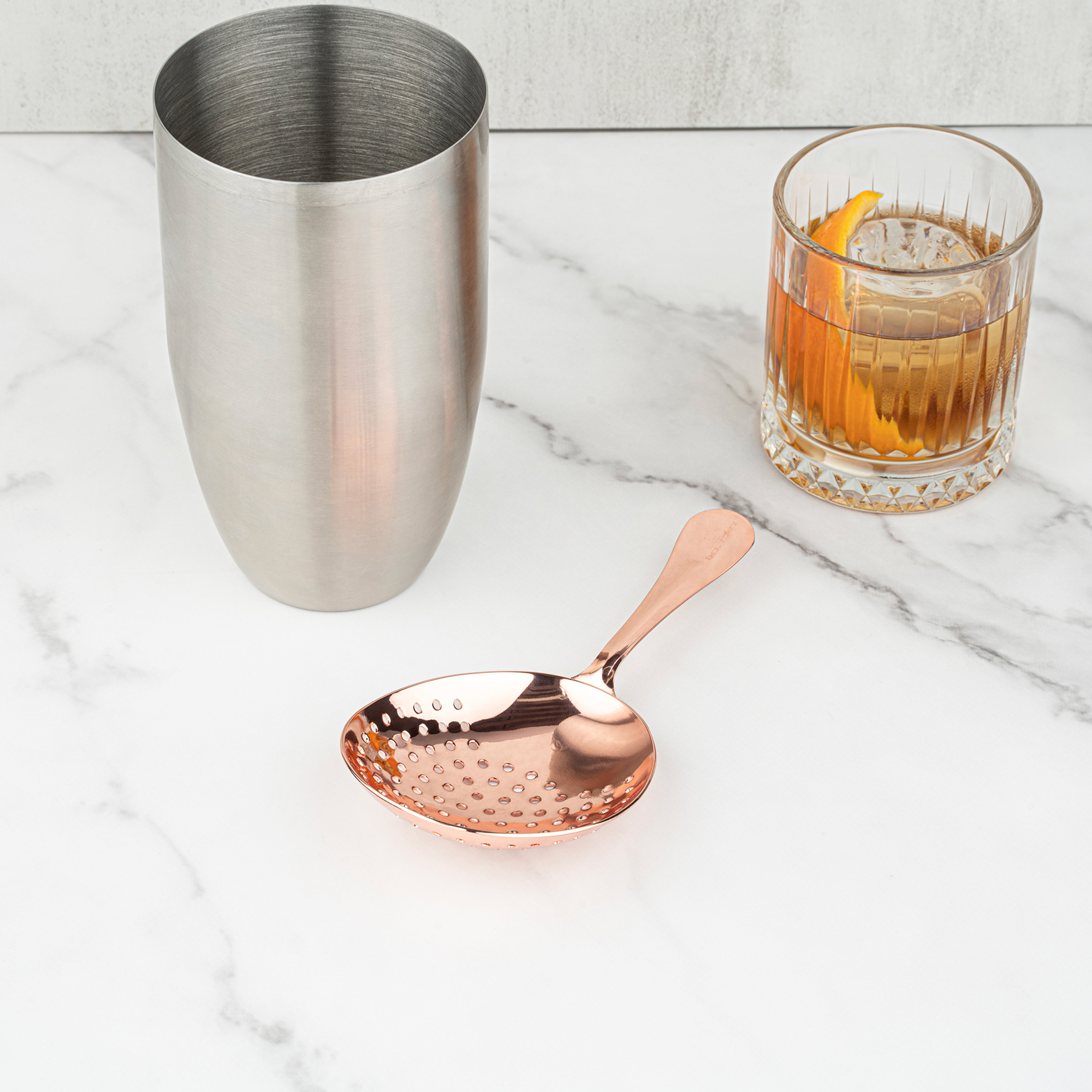 Premium Copper Plated Stainless Steel Julep Strainer - 6.5 Inch Cocktail Bar Tool for Mint Juleps & Classic Cocktails - Perfect for Home Bars & Professional Mixology