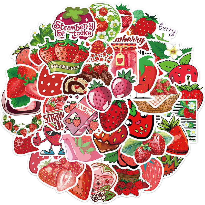 Strawberry Love Sticker Pack - 50 Cute Kawaii Vinyl Decals for Laptops, Water Bottles & Journals - Perfect for DIY Crafts, Scrapbooking & Gift Decorations